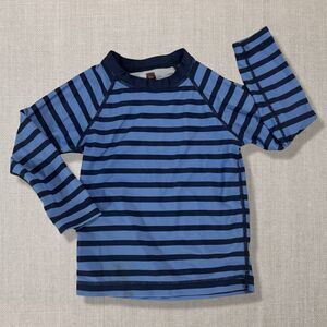 Tea Collection Rash Guard Swim Top Blue Striped Long Sleeve Size 2